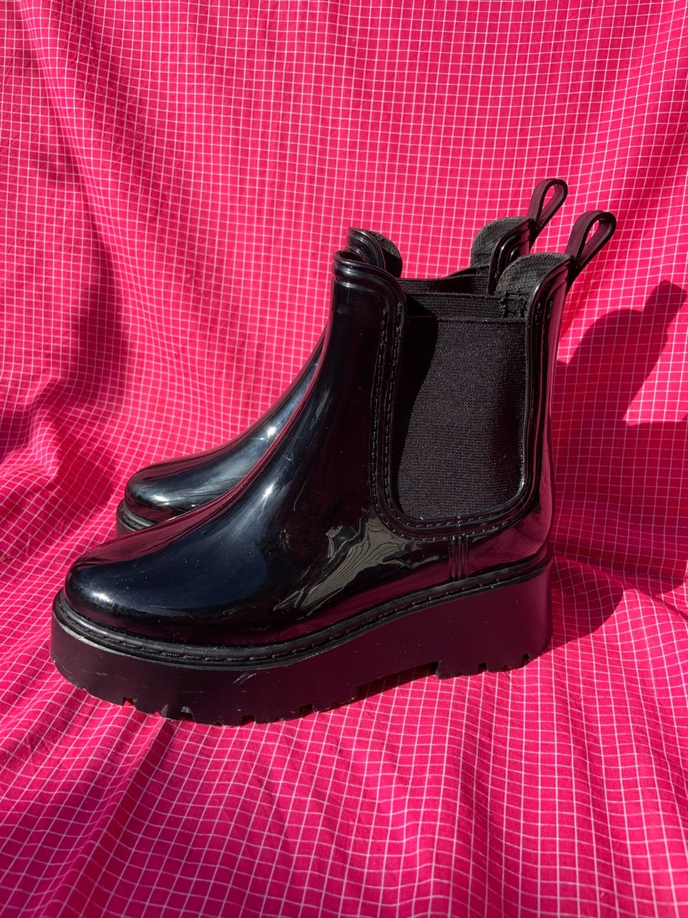 ASOS Shiny Black Platform Chelsea Rain Boot - Size 6/7 Women’s